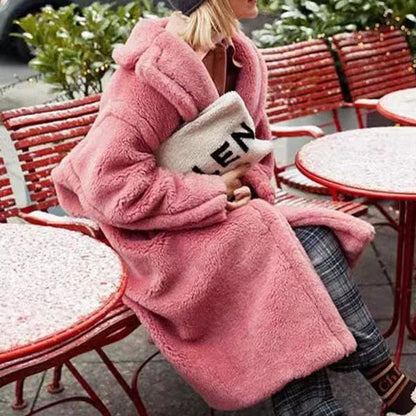 Stylish women's winter faux fur coat with pockets in various colors
