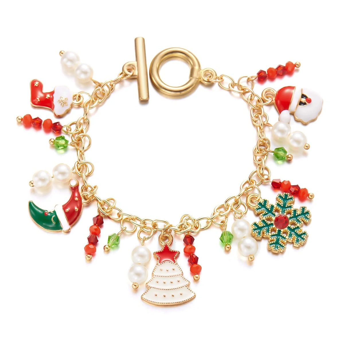 Personalized Christmas Bracelet with Santa Claus Pendant - Festive Holiday Jewelry