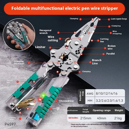 Thickened multi-functional electric pointed pliers wire stripper with 215-225mm length and rust-prevention cutting edges