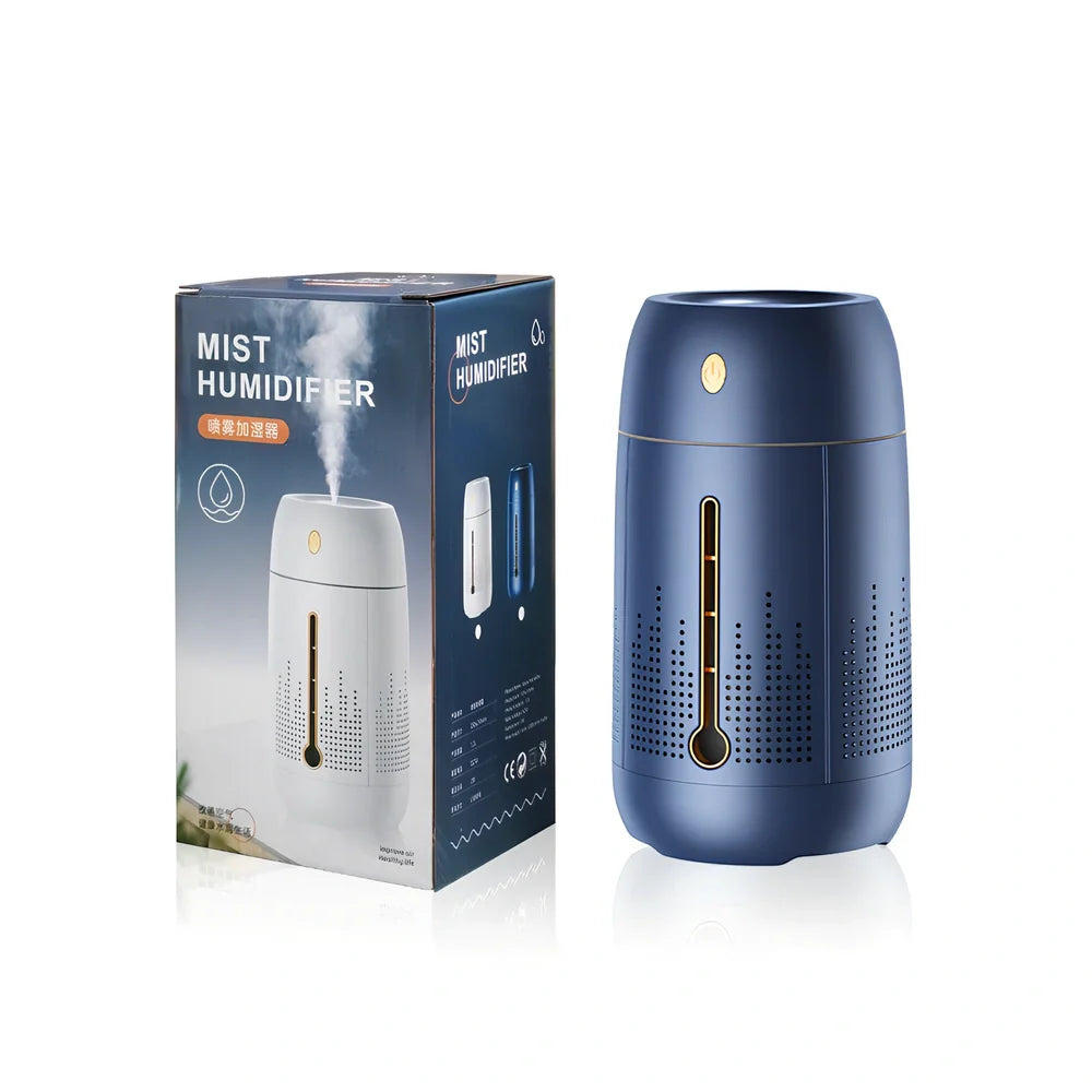 Round USB plug-in aromatherapy humidifier with ambient light and 1.0-2.5 litre water capacity