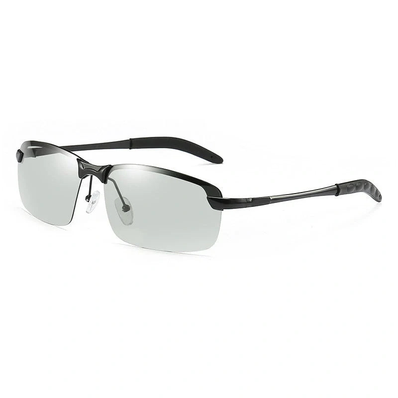 Men's driving glasses with color-changing polarized lenses in various frame colors