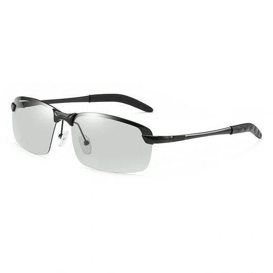 Men's driving glasses with color-changing polarized lenses in various frame colors