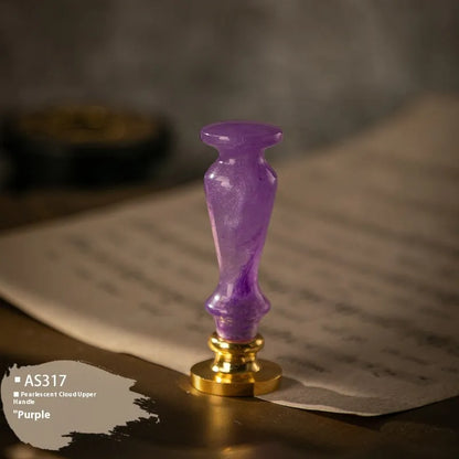 Wooden wax seal handle tool in various designs including lily, pearl cloud, and double dragon styles.