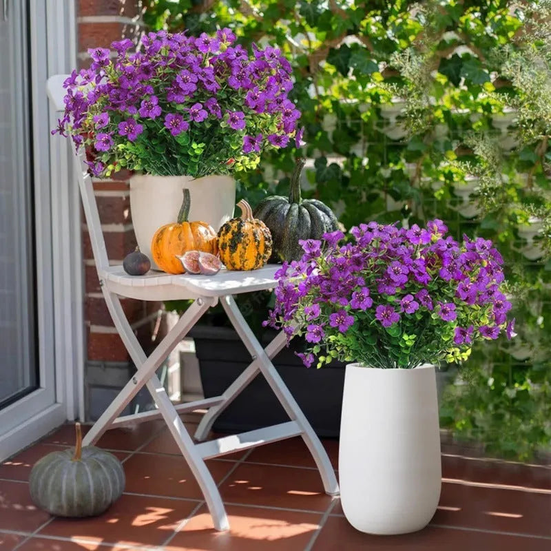 Artificial eucalyptus violet flower stem in plastic, available in seven colours for home and wedding decor
