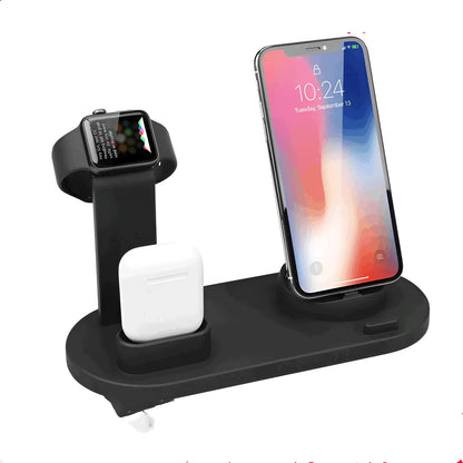 Black and white USB charging stand for wireless headphones with cable