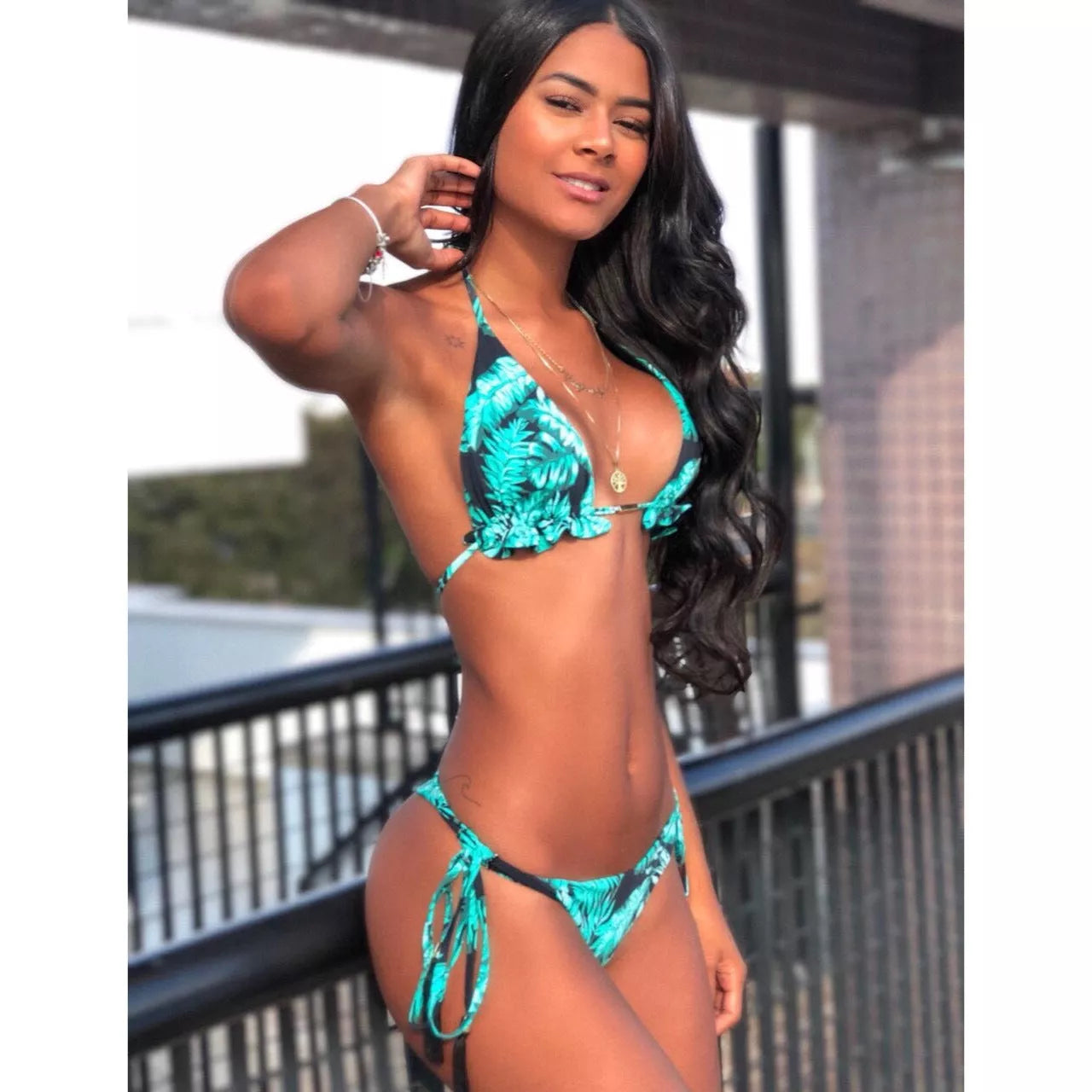 Green beach sports swimsuit with chest pad, sizes S, M, L available