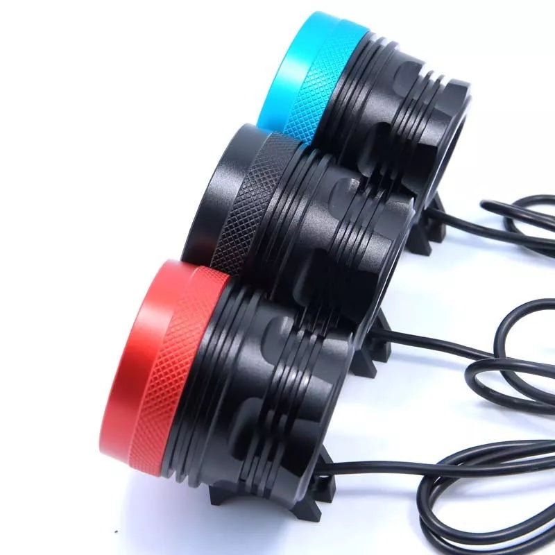 Sixteen Light Bicycle Headlight with 16 T6 lamp beads and 250-meter range in red, blue, or black