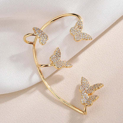 Stylish butterfly ear clips with sparkling zircon stones in gold and silver finishes