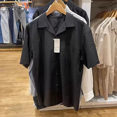 Men's modal cotton blended open collar casual shirt in beige colour with Japanese Korean styling
