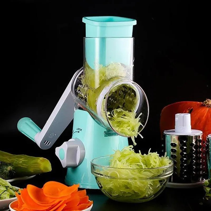 Spiralizer 3-Blade Vegetable Slicer with transparent barrel, 26cm x 12.7cm x 24cm, blue green or red