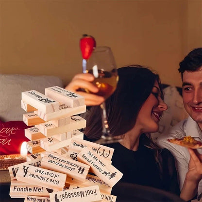 Couple's intimacy block tower game made from sustainable wood for date nights