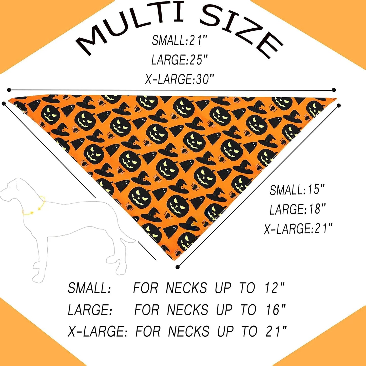 Black and orange reversible Halloween dog bandana with pumpkin and spider web print laid flat