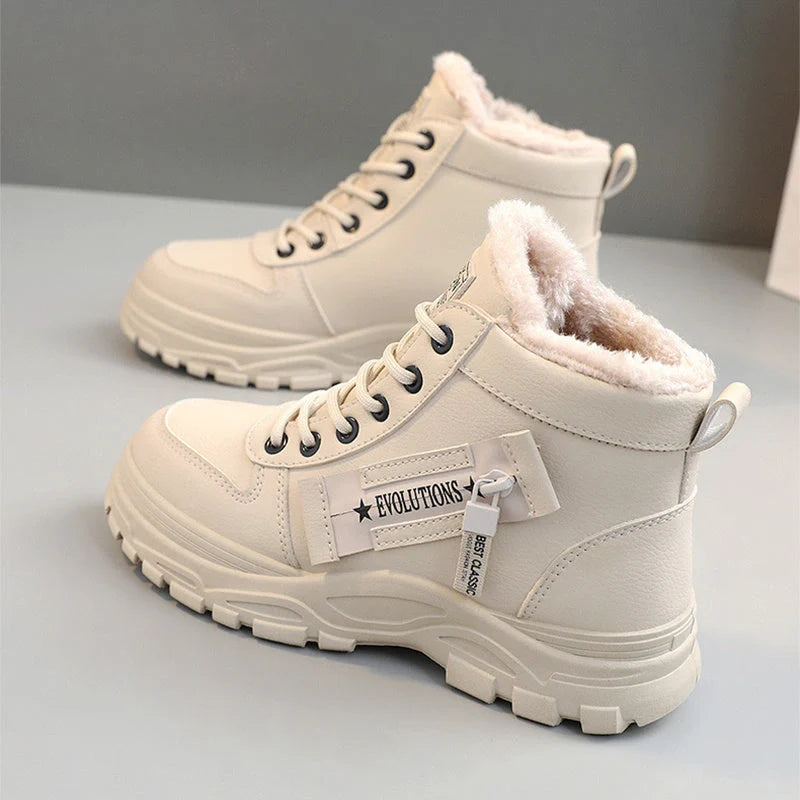 Cozy fleece-lined winter boots with waterproof platform and plush interior for warmth and traction