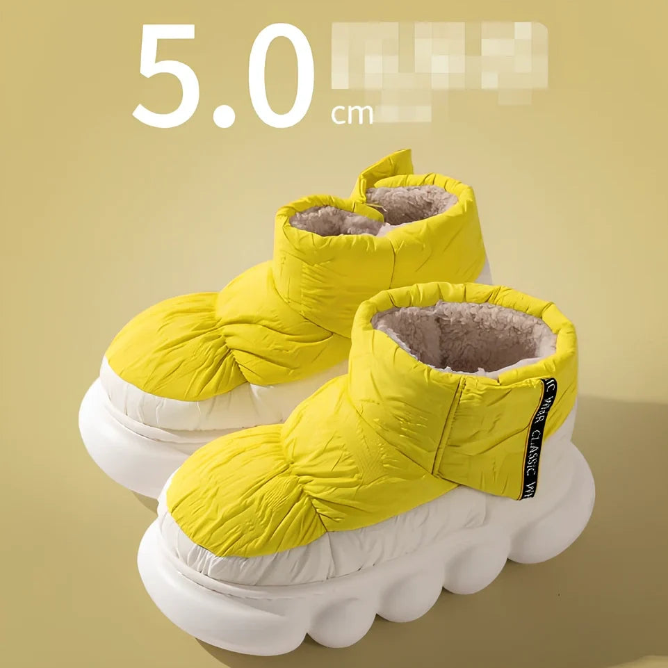 Cotton slippers with flannel uppers, artificial wool lining, and 3.5cm flat EVA soles