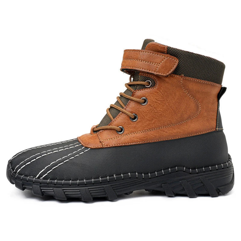 Warm lace-up winter snow boots with fleece lining, waterproof and anti-slip rubber soles, and stylish velvet or single-color options