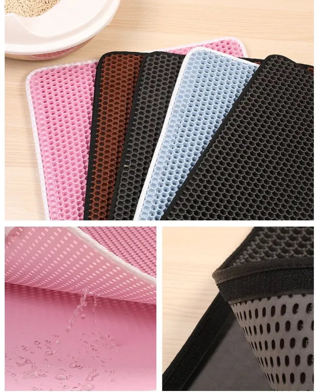 EVA double-layer cat litter mat in black, brown, grey, light blue or pink, sizes S to XL