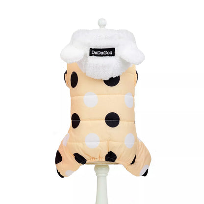 Big polka dot cotton coat with four-leg design in Pink, Black, Light Yellow