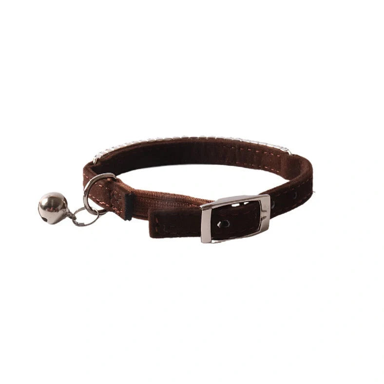 Flannel elastic buckle cat collar with gang drill pattern in six colour options, measuring 1.0cm wide by 28cm long