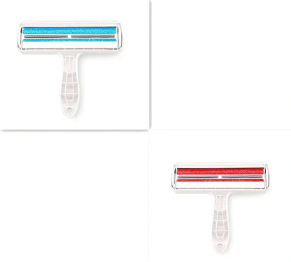 Blue pet hair removal comb with ABS plastic body and roller bristles for furniture cleaning