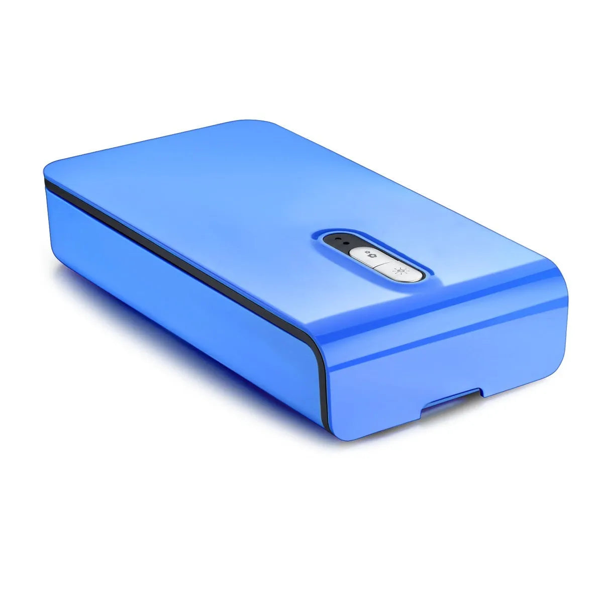Blue UV phone steriliser box with touch switch and magnetic lid for devices up to 6.5 inches