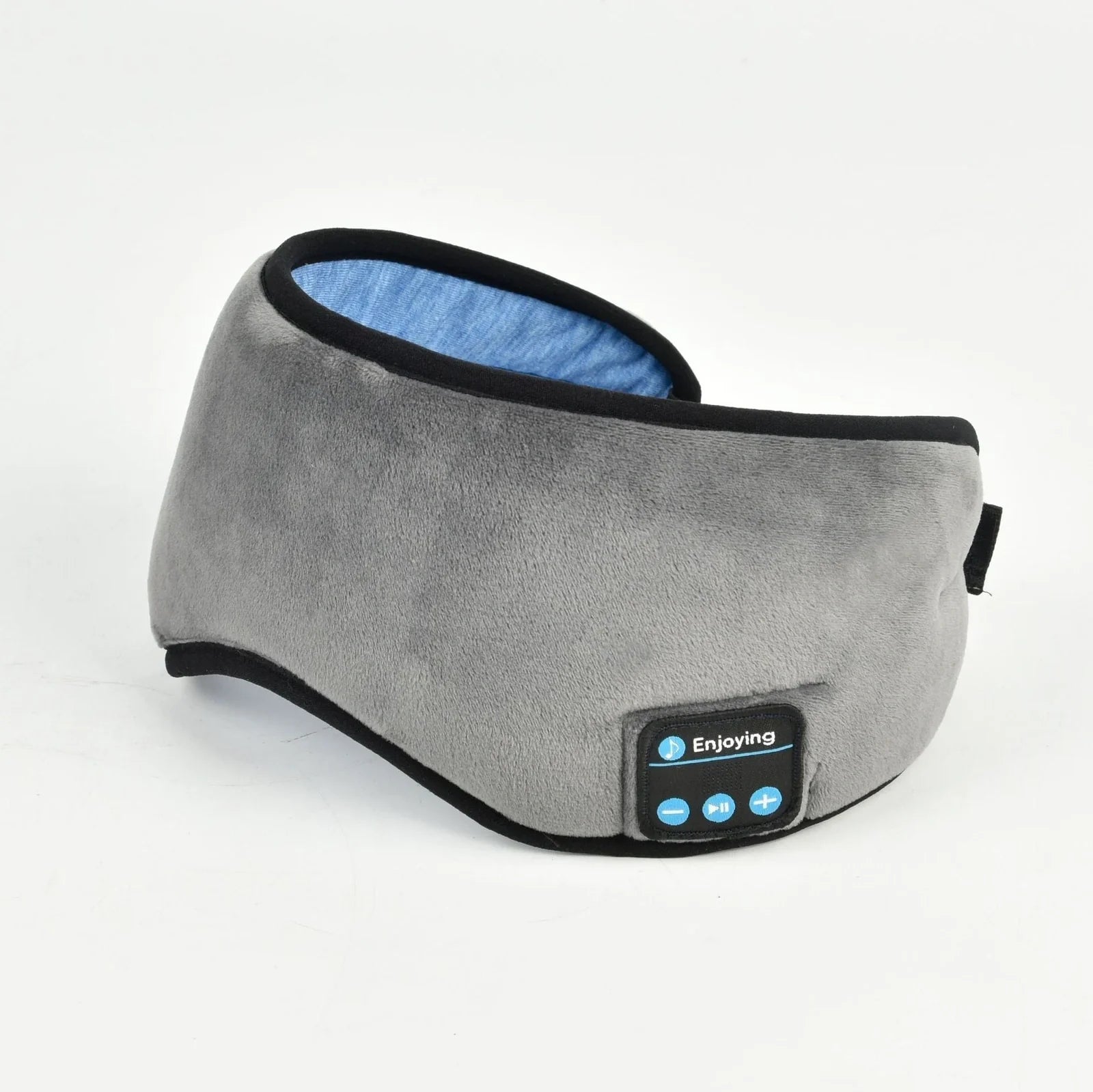 Black contoured eye mask with adjustable straps showing measurements of 20cm width and 10cm height