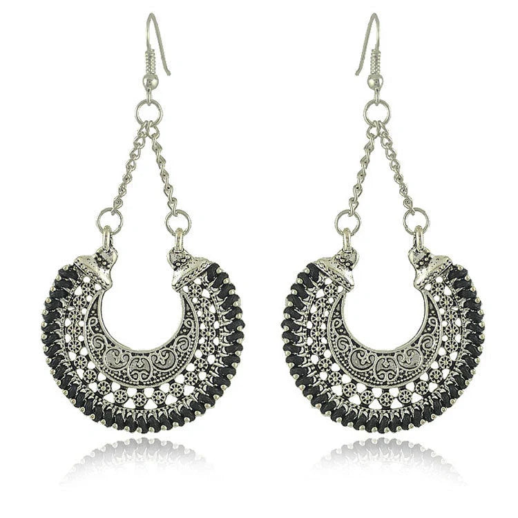 Bohemian Vintage Hand-Woven Rope Earrings with hollow-carved meniscus flower basket design