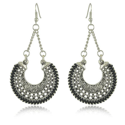 Bohemian Vintage Hand-Woven Rope Earrings with hollow-carved meniscus flower basket design