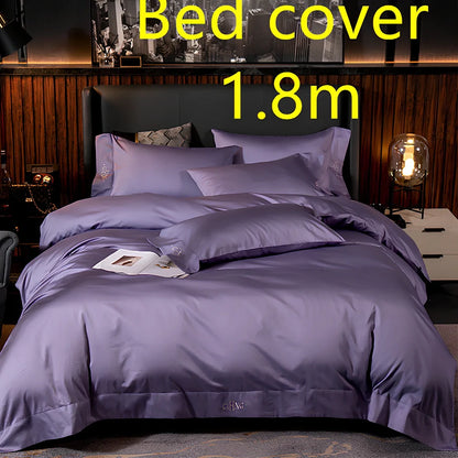 Four-piece quilted cotton bed set in royal blue, showing 200x230 cm cover and 48x74 cm pillowcases for 1.5m bed