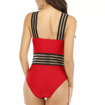 Elegant lace swimsuit bikini in black and red with polyester-spandex blend