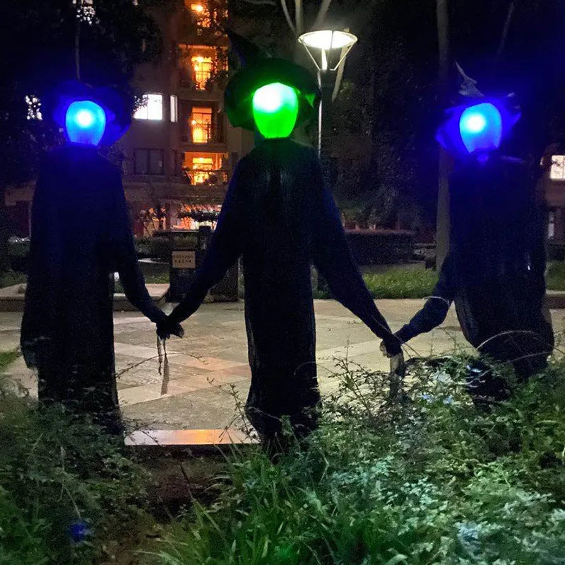 Halloween hanging ghost prop with red eyes, voice and touch activation, and 1.7m height option