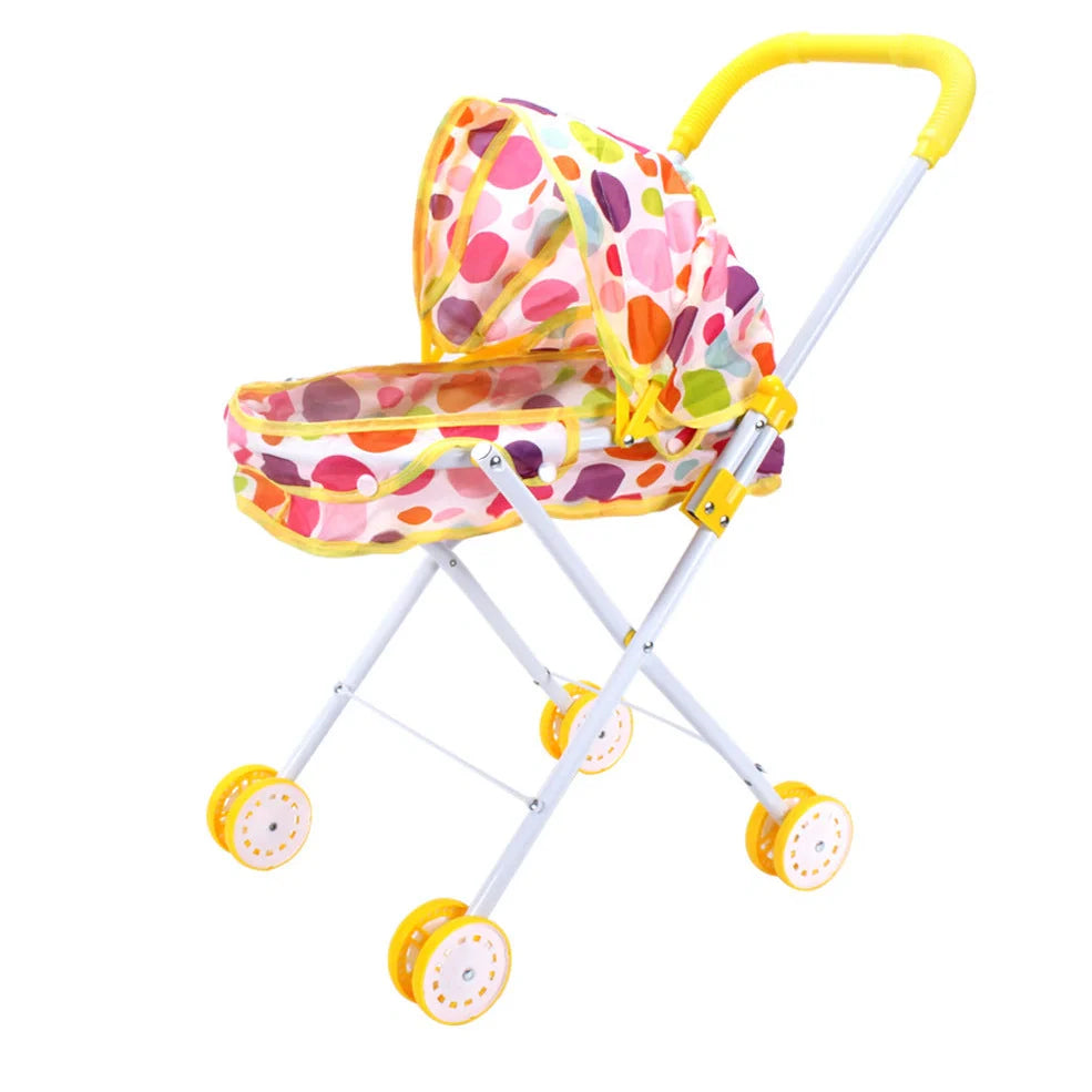 Metal baby stroller toy for girls with realistic design for role-play development