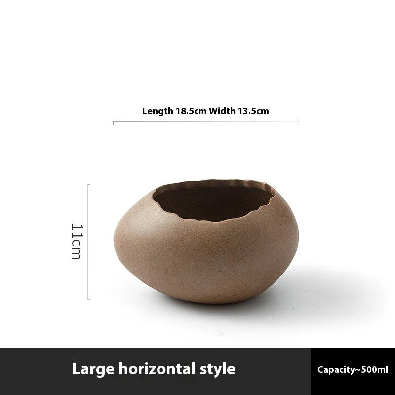 Oval porcelain egg shell bowl with underglaze finish, shown in large medium or small size and horizontal or vertical style.