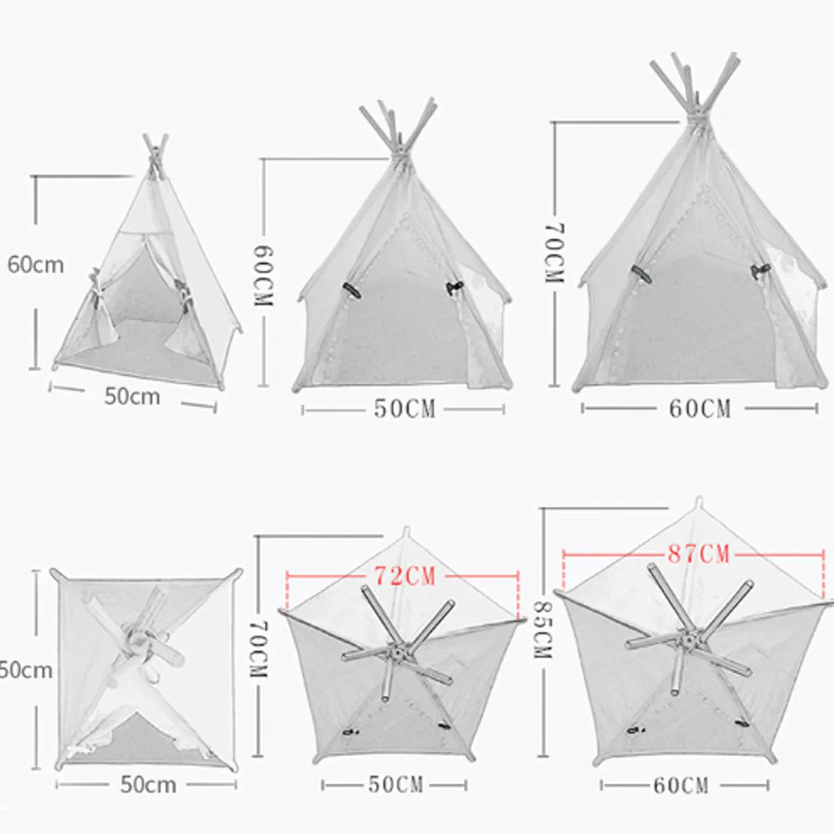 A striped pet teepee tent bed with a cushion inside, shown in a yellow colour option.