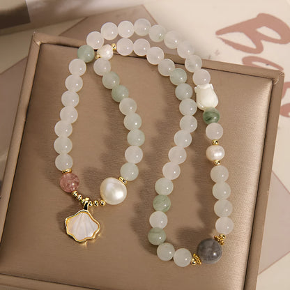 Tianshan emerald green jade ginkgo leaf pendant crystal bracelet with gold-plated accents