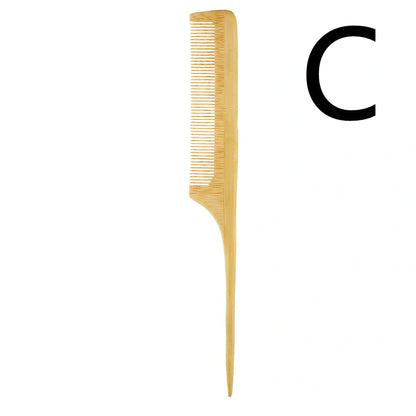 Yellow Phoebe wood massage comb set with three pieces showing rounded teeth and natural wood grain