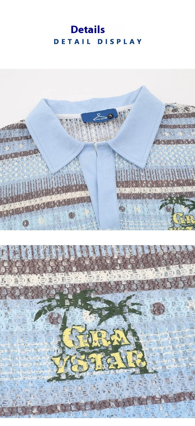 Men's blue and yellow printed short sleeve shirt with elastic polyester fabric and loose fit design