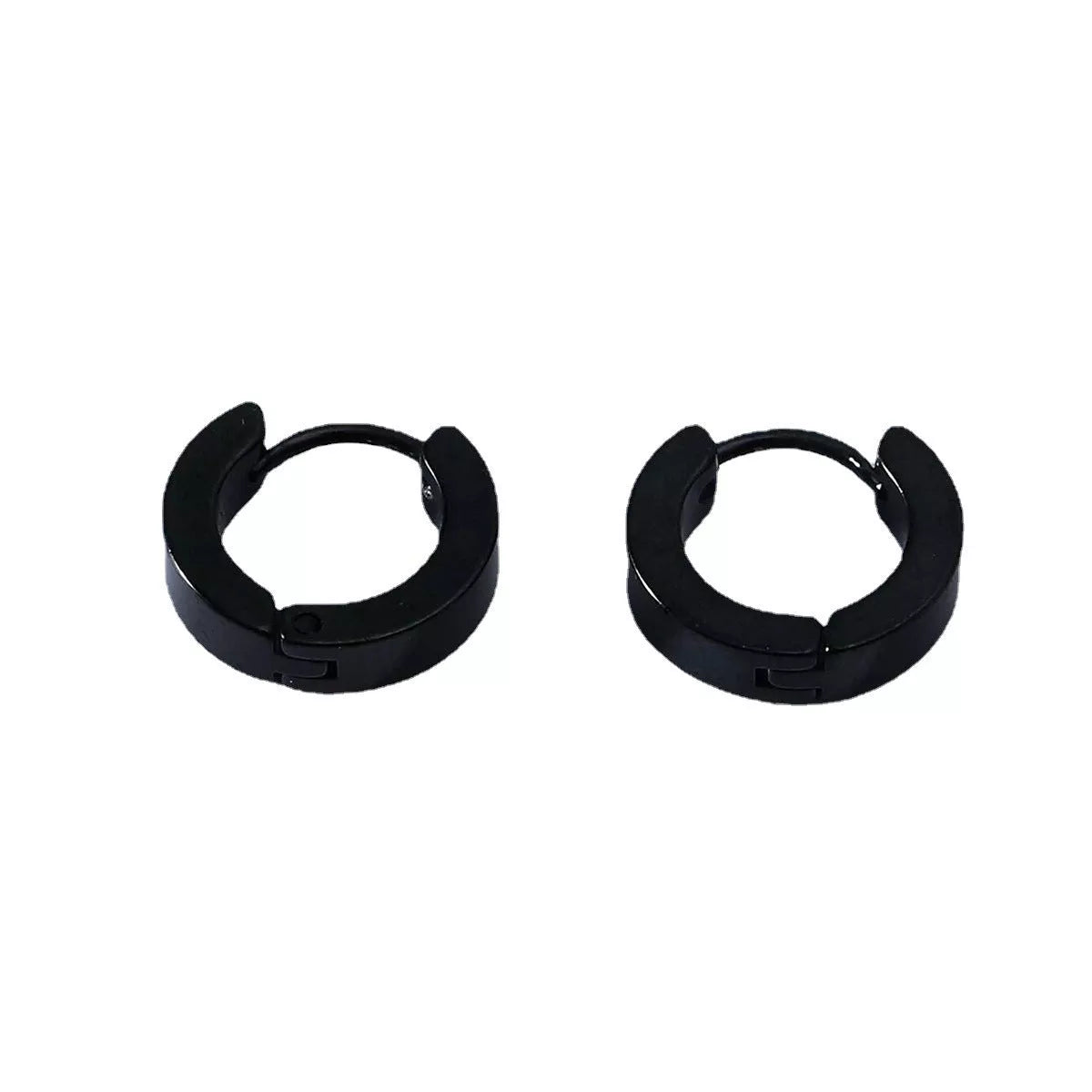 Black stainless steel geometric circle earrings for men, durable and stylish design