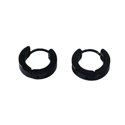 Black stainless steel geometric circle earrings for men, durable and stylish design