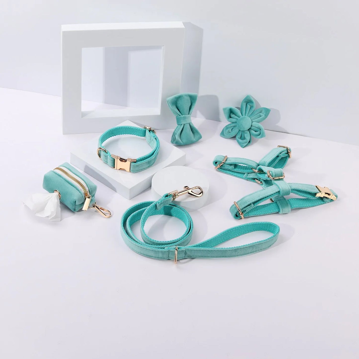 Classic velvet pet collar traction rope set with bow tie decoration and adjustable chest strap