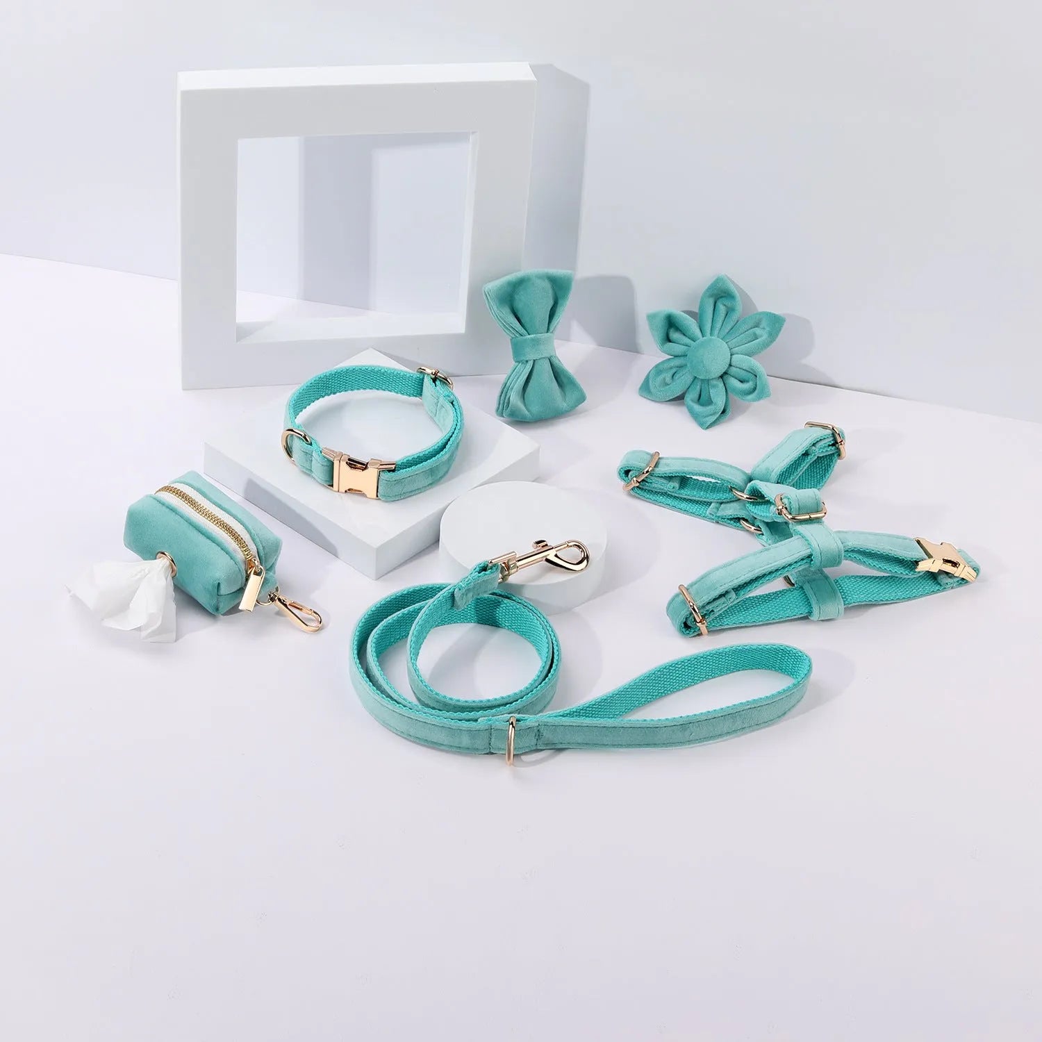 Classic velvet pet collar traction rope set with bow tie decoration and adjustable chest strap
