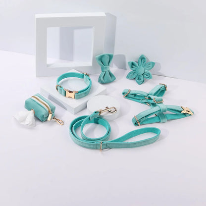 Classic velvet pet collar traction rope set with bow tie decoration and adjustable chest strap