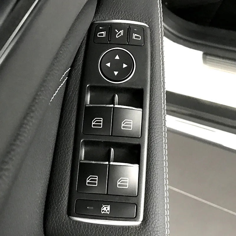 Black glitter decorative sticker for car window lift button made from durable ABS plastic with adhesive backing
