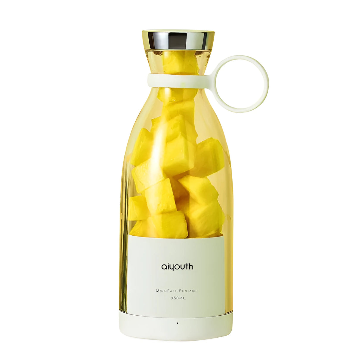 Pink and white handheld USB-charged mini juicer with automatic cleaning function