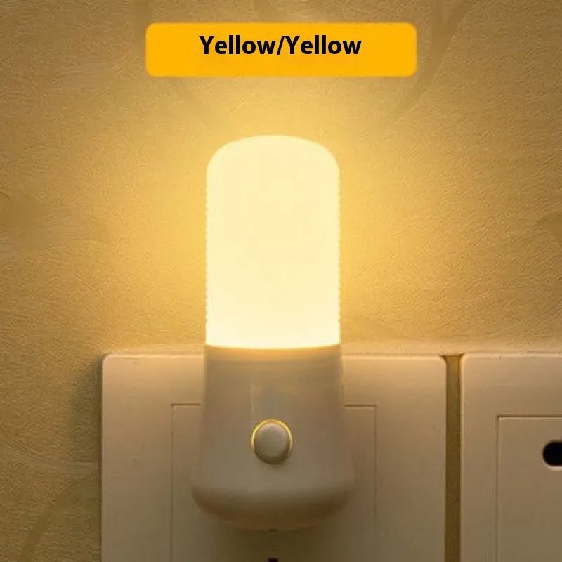 Minimalist plug-in bedside night light with dual colour options and compact square design