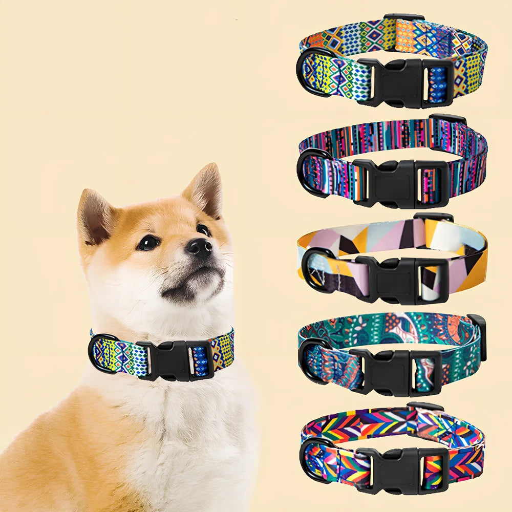 Adjustable dog collar and leash set with Bohemian pattern for dogs 3-27kg