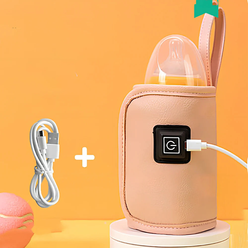 Portable milk bottle warmer with cloth cover and heating element for 55-75mm bottles