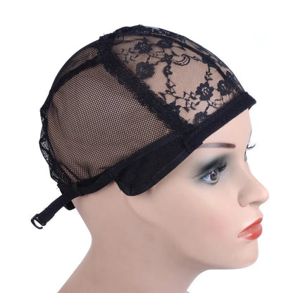 Black nylon mesh wig cap with flat top crown, high elastic breathable hairnet, size M 56-58cm