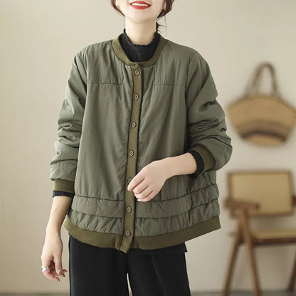 Retro cotton padded jacket in black, green, or khaki with practical pockets