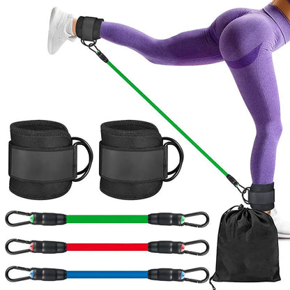 TPE resistance band set with 10, 20, 30 pound options and ankle buckle design for hip and leg exercises