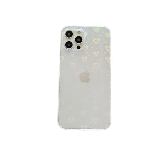 Transparent silicone phone case with laser-etched love designs on iPhone